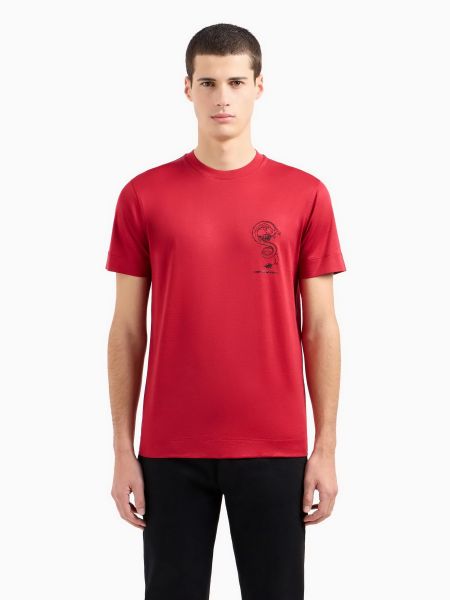 Хлопковая футболка из лиоцела Emporio Armani красная