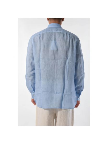 Camisa con botones de lino casual 120% Lino azul