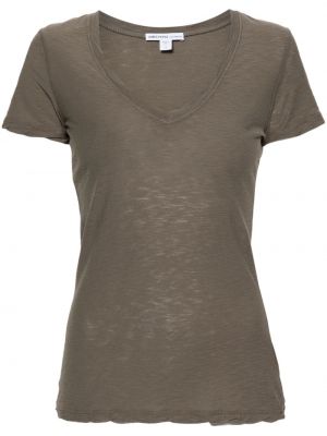 Βαμβακερή μπλούζα με λαιμόκοψη v James Perse γκρι