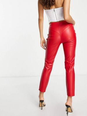 Кожаные прямые брюки из искусственной кожи Asos красные