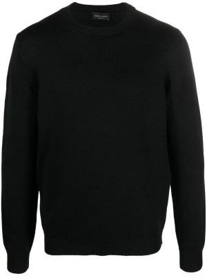 Vilnonis megztinis iš merino vilnos apvaliu kaklu Roberto Collina juoda