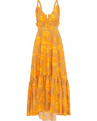 Хлопковое с запахом платье макси с принтом Maria Lucia Hohan, оранжевое