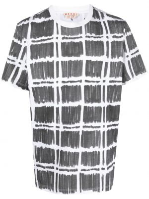 Bombažna majica s karirastim vzorcem s potiskom Marni