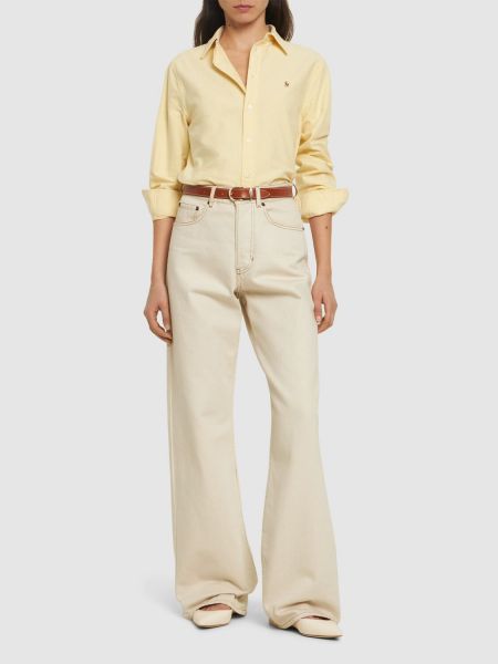 Camicia di cotone a maniche lunghe Polo Ralph Lauren giallo