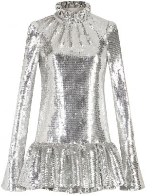 Sukienka koktajlowa z falbankami Paco Rabanne srebrna