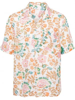 Ленена риза на цветя с принт 120% Lino бяло