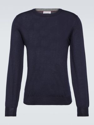 Кашмирен вълнен пуловер Brunello Cucinelli синьо