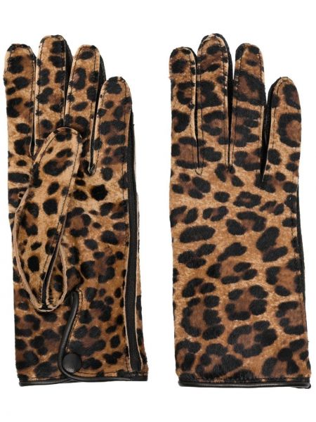 Kožené rukavice s potlačou s leopardím vzorom Maison Margiela hnedá