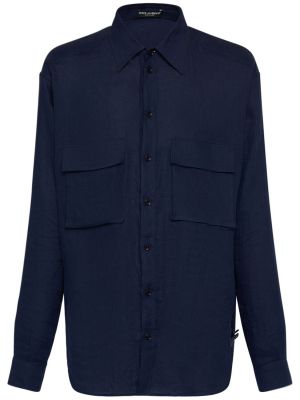 Oversize ленена риза Dolce & Gabbana синьо