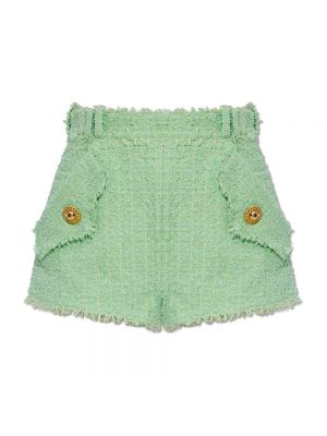 Pantaloncini a vita alta in tweed Balmain verde