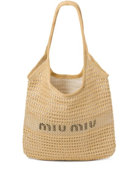 Pletená nákupná taška s potlačou Miu Miu strieborná