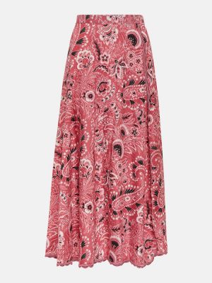 Bavlněné hedvábné dlouhá sukně s paisley potiskem Etro červené