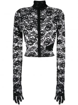Bluza s cvetličnim vzorcem iz tila iz žakarda Saint Laurent črna