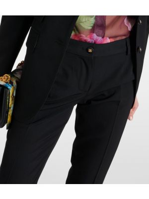 Slim fit volnene hlače z nizkim pasom Dolce&gabbana črna