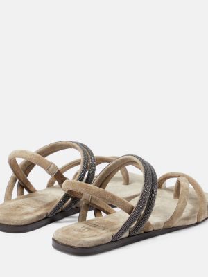 Semišové sandály bez podpatku Brunello Cucinelli hnědé