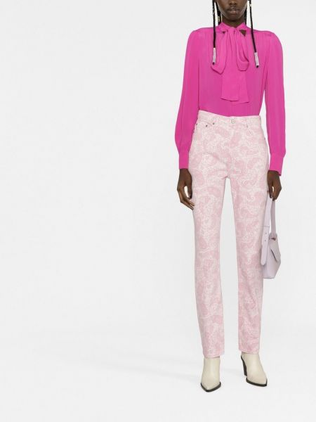 Jeansy skinny z nadrukiem z wzorem paisley Ganni różowe