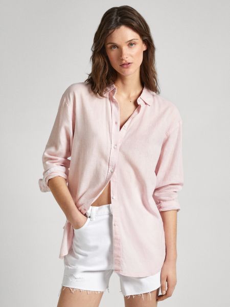 Λινό πουκάμισο Pepe Jeans ροζ