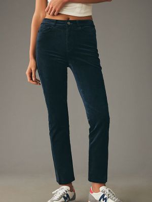 Бархатные прямые джинсы с высокой талией Paige синие