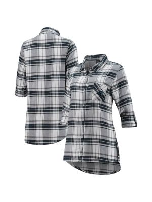 Фланелевая ночная рубашка на пуговицах с длинным рукавом Unbranded серая