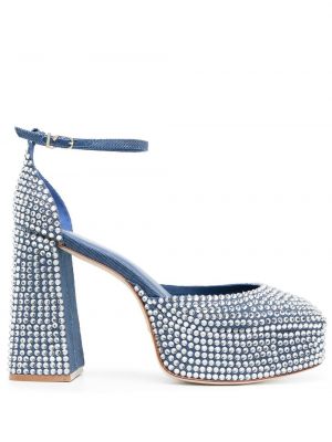 Полуотворени обувки на платформе с кристали Larroude синьо