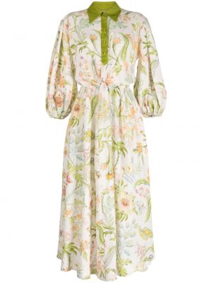 Sukienka midi w kwiatki z nadrukiem Alemais zielona