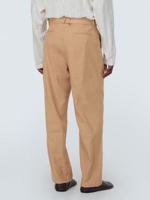 Pantaloni dritti a vita alta di lino di cotone Commas beige