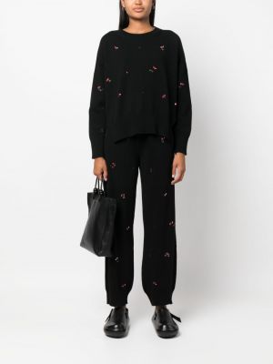 Květinové kašmírové kalhoty s výšivkou Barrie černé