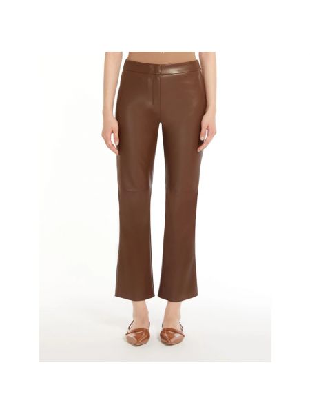 Pantalones de cuero de cuero sintético Max Mara marrón