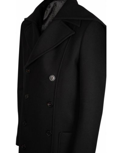 Μάλλινο παλτό με κουκούλα Balmain μαύρο