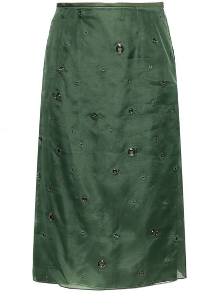 Hedvábné midi sukně Prada zelené