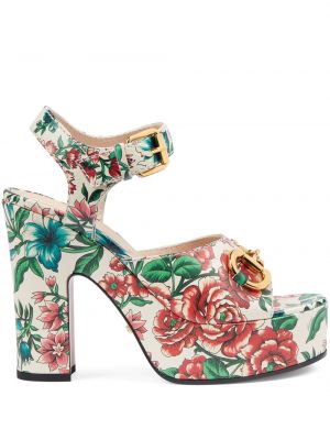 Sandale cu model floral cu platformă cu imagine Gucci alb
