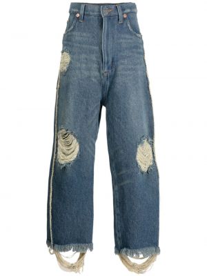 Obnosené džínsy s rovným strihom s nízkym pásom Doublet modrá