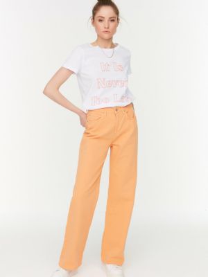 Bavlněné džíny s vysokým pasem relaxed fit Trendyol oranžové