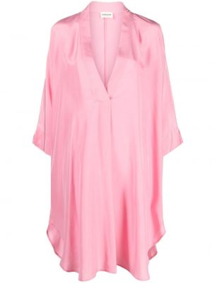 Μεταξωτή μίντι φόρεμα με λαιμόκοψη v P.a.r.o.s.h. ροζ