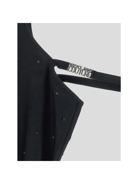 Mini vestido de algodón de cristal Versace Jeans Couture negro