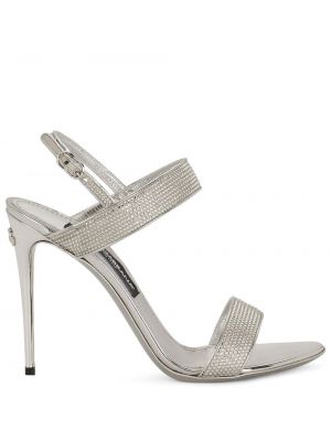 Křišťálové sandály s otevřenou patou Dolce & Gabbana stříbrné