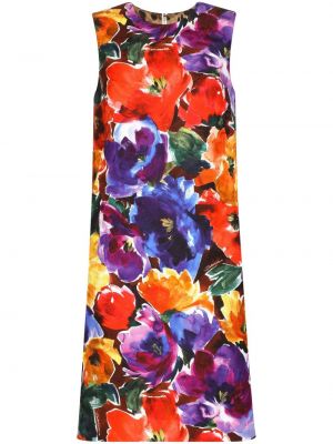 Květinové midi šaty s potiskem s abstraktním vzorem Dolce & Gabbana fialové