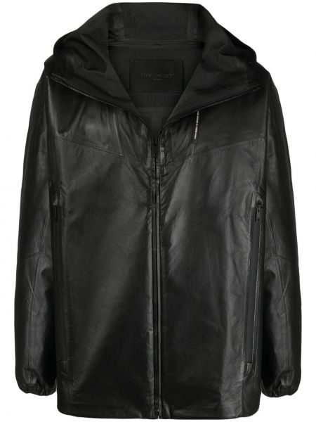 Chaqueta de cuero con capucha Givenchy negro
