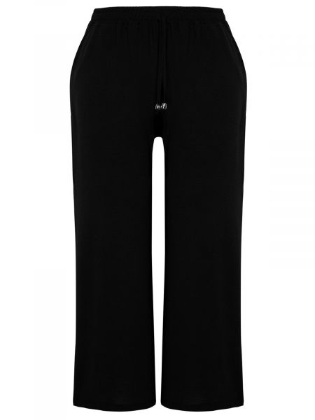 Плетени relaxed панталон с висока талия Trendyol черно
