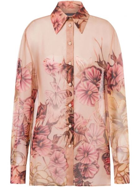 Μεταξωτό πουκάμισο με σχέδιο Alberta Ferretti ροζ