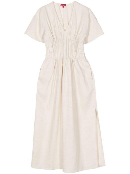 Ленена миди рокля с v-образно деколте Staud бяло
