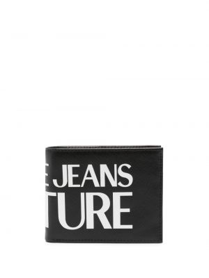 Leder geldbörse mit print Versace Jeans Couture schwarz