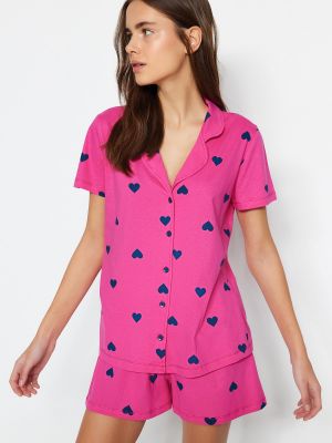 Пижама със сърца Trendyol розово