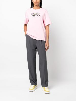 Bavlněné tričko s potiskem Maison Kitsuné růžové