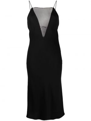 Svilena midi obleka iz krep tkanine Stella Mccartney črna
