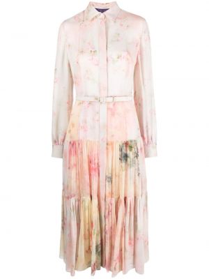 Копринена миди рокля на цветя с принт Ralph Lauren Collection розово