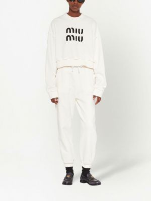 Distressed sweatshirt mit stickerei aus baumwoll Miu Miu weiß