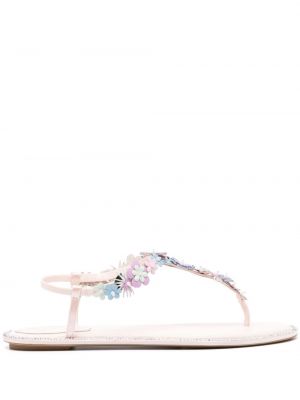 Kožne sandale s cvjetnim printom Rene Caovilla ružičasta