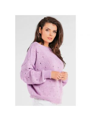 Dzianinowy sweter z okrągłym dekoltem Awama fioletowy