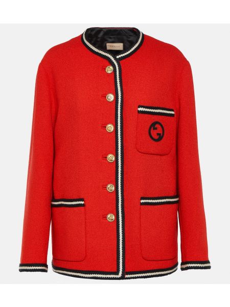 Твидовый пиджак с вышивкой Gucci красный